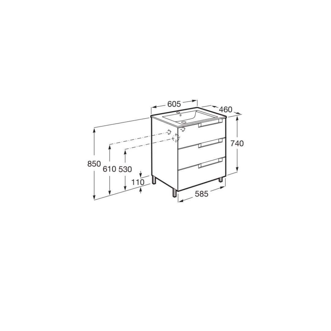 Roca Aleyda Standard 600 Vanity Unit & Basin - Drawer