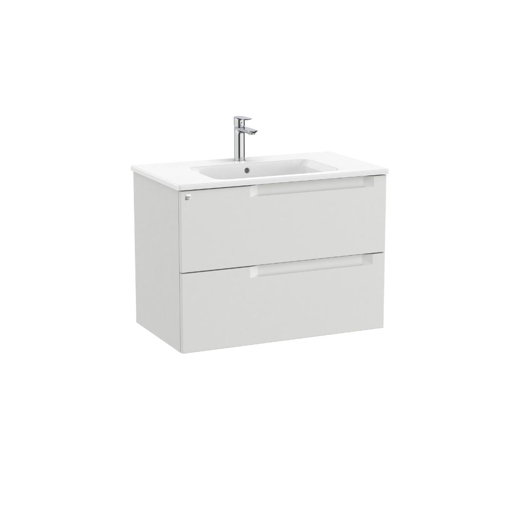 Roca Aleyda 800 x 460mm Standard 2 Drawer Vanity Unit - Pebble Grey- Premier Tiles and Bathrooms